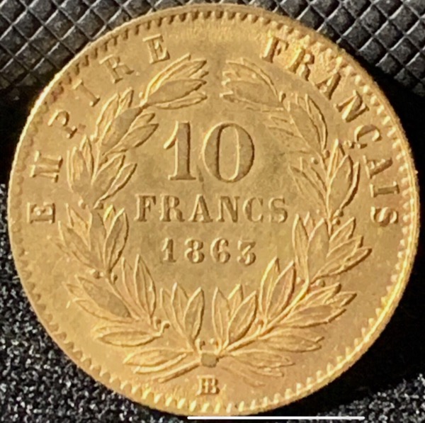 10 Francs or Napoléon III Tête Laurée 1863 BB