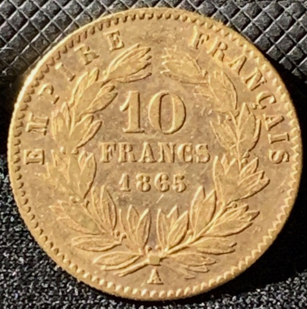 10 Francs or Napoléon III Tête Laurée 1865 A