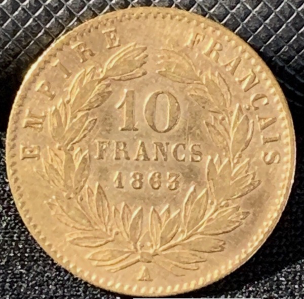 10 Francs or Napoléon III Tête Laurée 1863 A