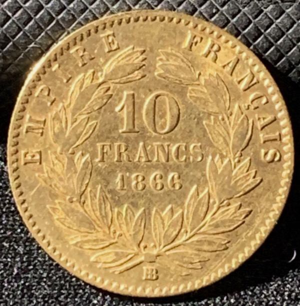 10 Francs or Napoléon III Tête Laurée 1866 BB