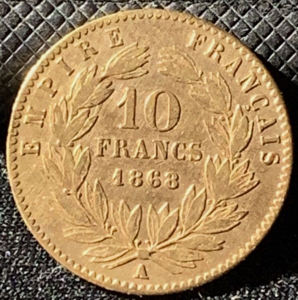 10 Francs or Napoléon III Tête Laurée 1868 A