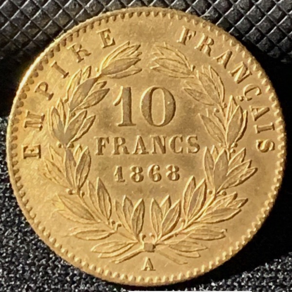 10 Francs or Napoléon III Tête Laurée 1868 A