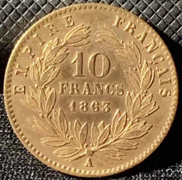 10 Francs or Napoléon III Tête Laurée 1863 AA