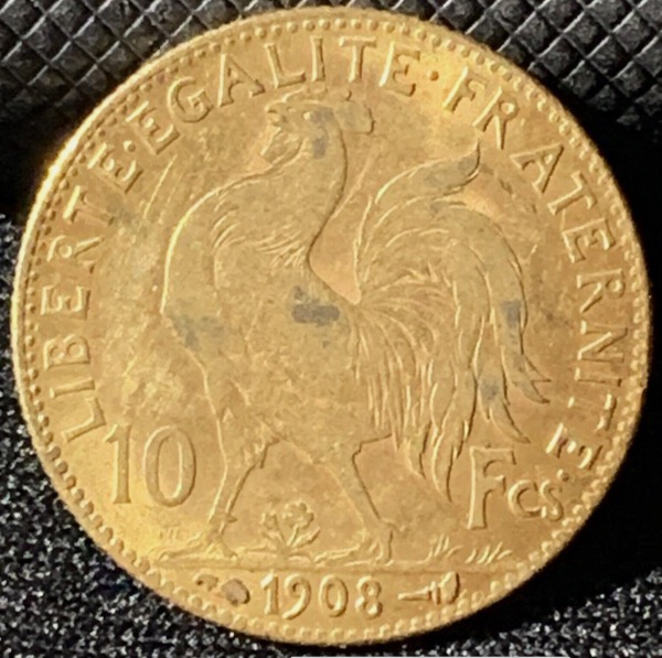 10 francs Coq Marianne 1908 or 