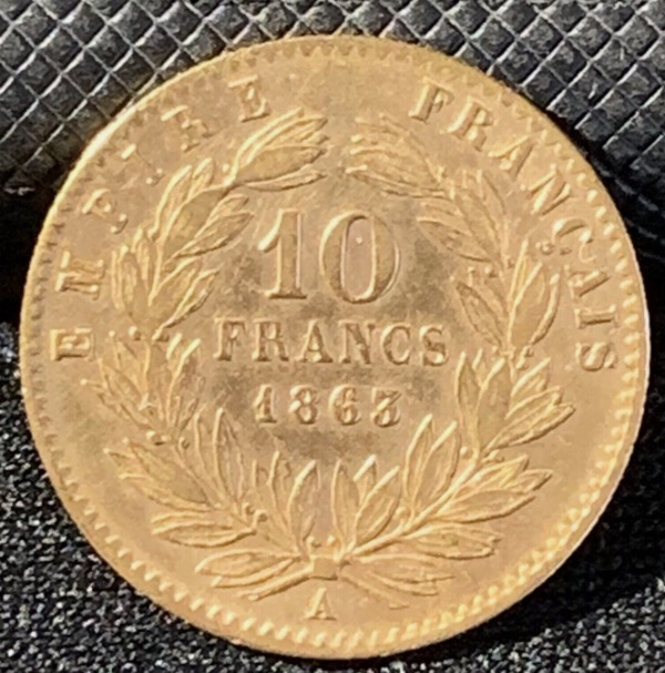 10 Francs or Napoléon III Tête Laurée 1863 BB