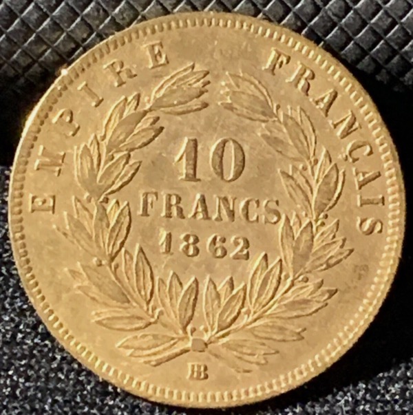 10 Francs or Napoléon III Tête Laurée 1862 BB