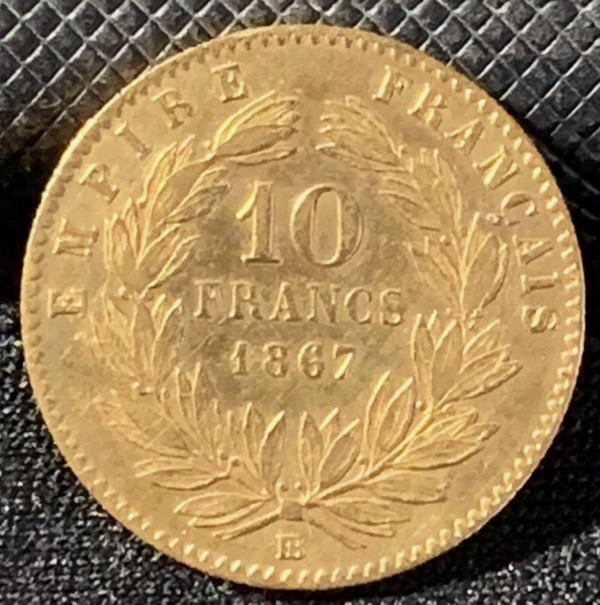 10 Francs or Napoléon III Tête Laurée 1867 BB