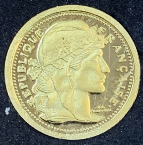 20 Francs Coq Marianne 1909 médaille Or 999 1.26g