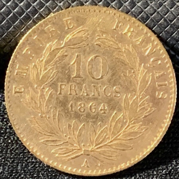 10 Francs or Napoléon III Tête Laurée 1864 A