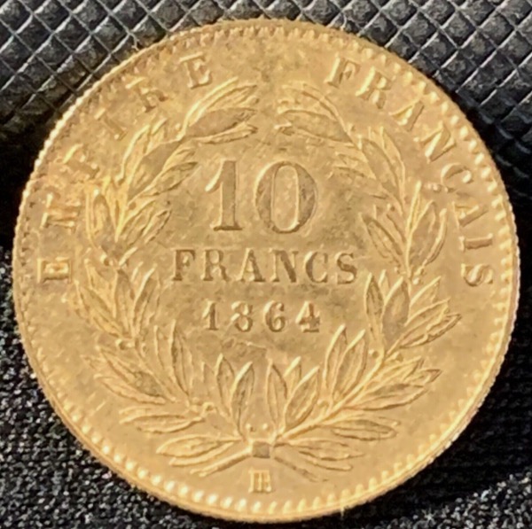 10 Francs or Napoléon III Tête Laurée 1864 BB