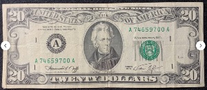 Etats-Unis Billet 20 dollars 1974 Atelier A Boston