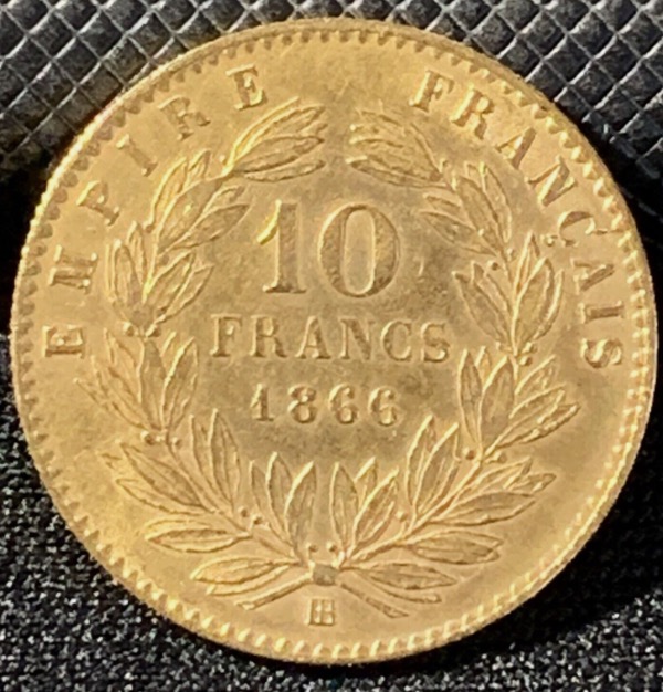 10 Francs or Napoléon III Tête Laurée 1866 BB